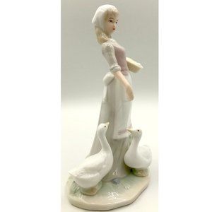 Sweet-Face Woman Feeding Geese ~ Ceramic Figurine